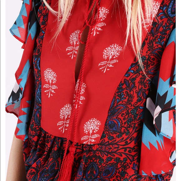 Desigual Boho Midi Dress Sigrid Red Blue Size 10 - Picture 5 of 6